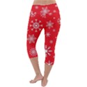 Christmas Seamless With Snowflakes Snowflake Pattern Red Background Winter Lightweight Velour Capri Yoga Leggings View4