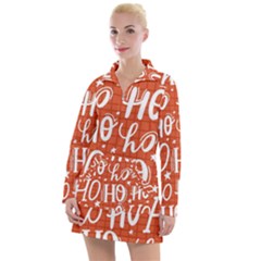 Ho Ho Ho Lettering Seamless Pattern Santa Claus Laugh Women s Long Sleeve Casual Dress by Vaneshart