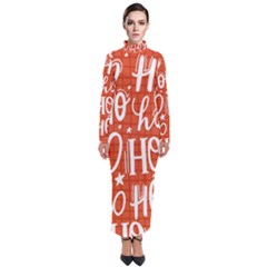 Ho Ho Ho Lettering Seamless Pattern Santa Claus Laugh Turtleneck Maxi Dress by Vaneshart