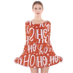 Ho Ho Ho Lettering Seamless Pattern Santa Claus Laugh Long Sleeve Velvet Skater Dress by Vaneshart