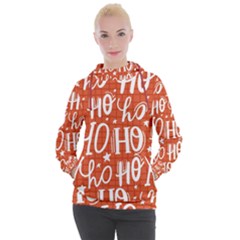 Ho Ho Ho Lettering Seamless Pattern Santa Claus Laugh Women s Hooded Pullover by Vaneshart