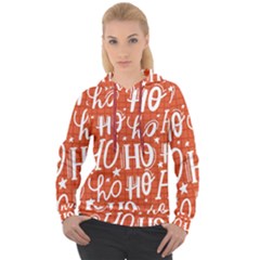 Ho Ho Ho Lettering Seamless Pattern Santa Claus Laugh Women s Overhead Hoodie