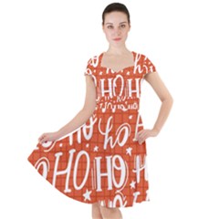 Ho Ho Ho Lettering Seamless Pattern Santa Claus Laugh Cap Sleeve Midi Dress by Vaneshart