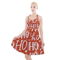 Ho Ho Ho Lettering Seamless Pattern Santa Claus Laugh Halter Party Swing Dress  by Vaneshart