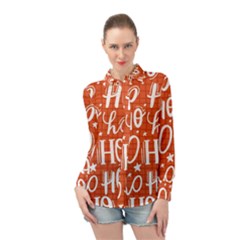 Ho Ho Ho Lettering Seamless Pattern Santa Claus Laugh Long Sleeve Chiffon Shirt