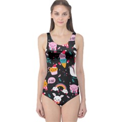 Colorful Funny Christmas Pattern Merry Xmas One Piece Swimsuit by Vaneshart