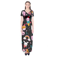 Colorful Funny Christmas Pattern Merry Xmas Short Sleeve Maxi Dress by Vaneshart