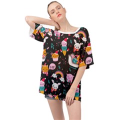 Colorful Funny Christmas Pattern Merry Xmas Oversized Chiffon Top by Vaneshart