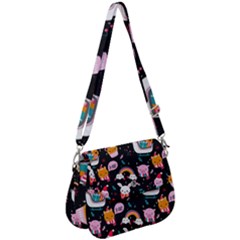 Colorful Funny Christmas Pattern Merry Xmas Saddle Handbag