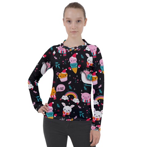 Colorful Funny Christmas Pattern Merry Xmas Women s Pique Long Sleeve Tee by Vaneshart