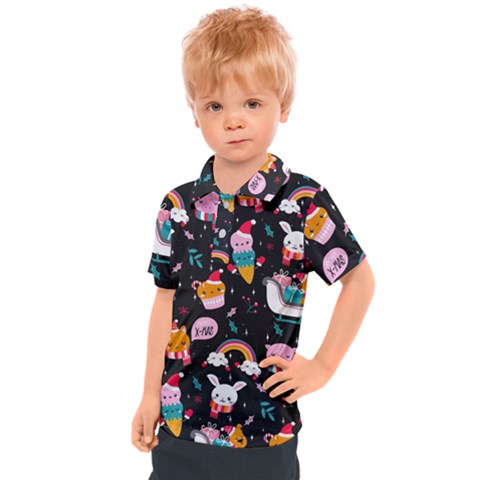 Colorful Funny Christmas Pattern Merry Xmas Kids  Polo Tee by Vaneshart