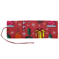 Colorful Funny Christmas Pattern Roll Up Canvas Pencil Holder (m)