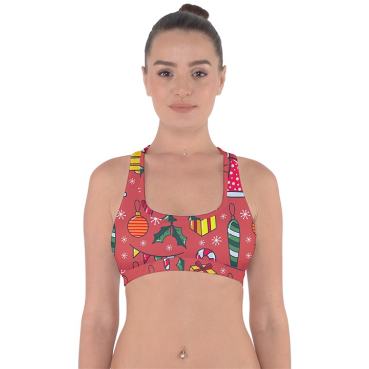 Colorful Funny Christmas Pattern Cross Back Hipster Bikini Top 