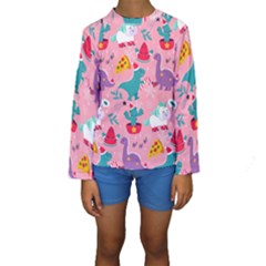 Colorful Funny Christmas Pattern Ho Ho Ho Kids  Long Sleeve Swimwear by Vaneshart