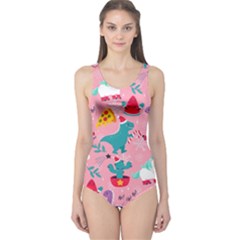 Colorful Funny Christmas Pattern Ho Ho Ho One Piece Swimsuit by Vaneshart