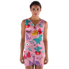 Colorful Funny Christmas Pattern Ho Ho Ho Wrap Front Bodycon Dress by Vaneshart