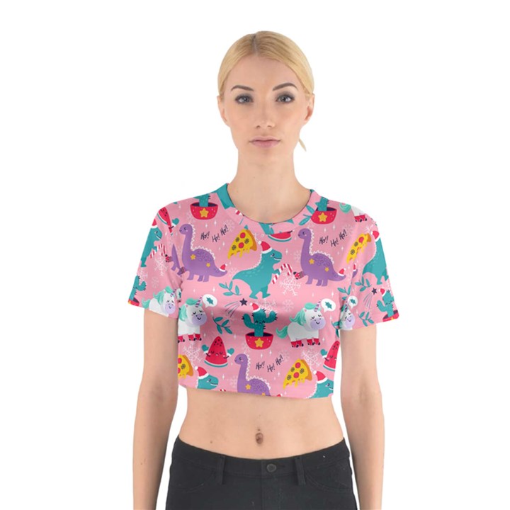 Colorful Funny Christmas Pattern Ho Ho Ho Cotton Crop Top