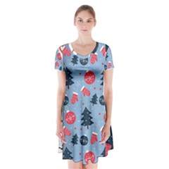 Christmas Pattern Collection Flat Design Short Sleeve V-neck Flare Dress by Vaneshart