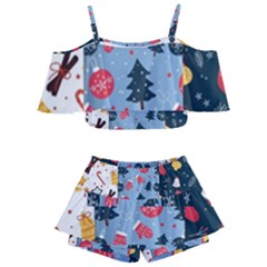 Christmas Pattern Collection Flat Design Kids  Off Shoulder Skirt Bikini