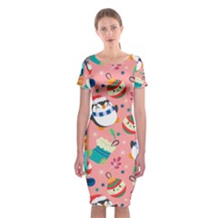 Hand Drawn Christmas Pattern Collection Classic Short Sleeve Midi Dress by Vaneshart