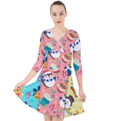 Hand Drawn Christmas Pattern Collection Quarter Sleeve Front Wrap Dress