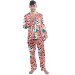 Hand Drawn Christmas Pattern Collection Men s Satin Pajamas Long Pants Set