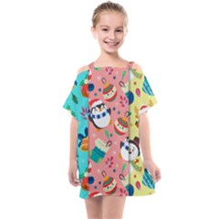 Hand Drawn Christmas Pattern Collection Kids  One Piece Chiffon Dress by Vaneshart