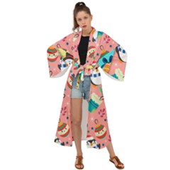 Hand Drawn Christmas Pattern Collection Maxi Kimono by Vaneshart