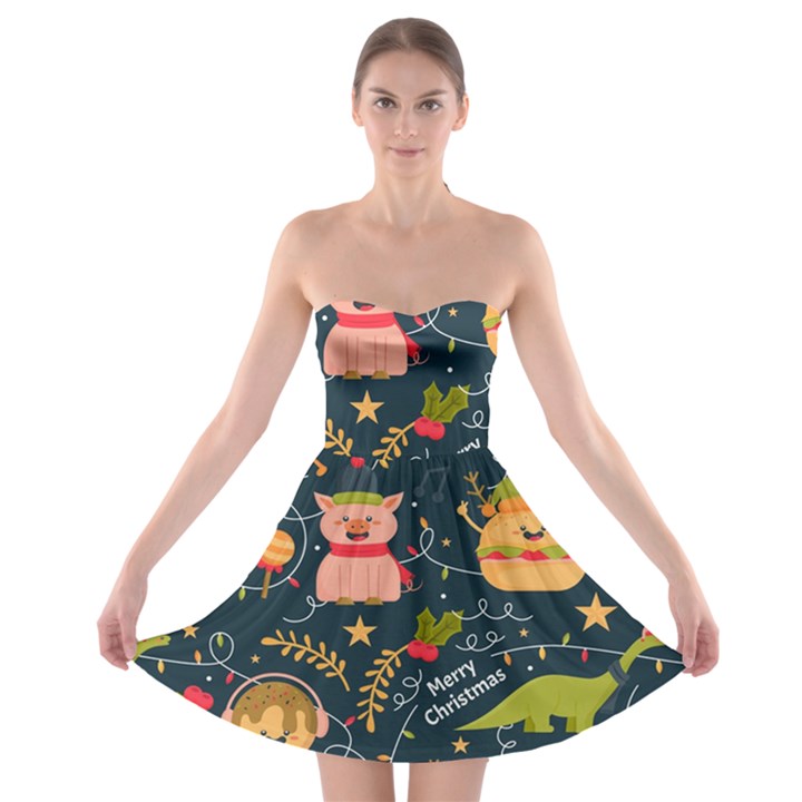 Colorful Funny Christmas Pattern Merry Christmas Xmas Strapless Bra Top Dress