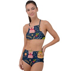 Colorful Funny Christmas Pattern Merry Christmas Xmas High Waist Tankini Set by Vaneshart