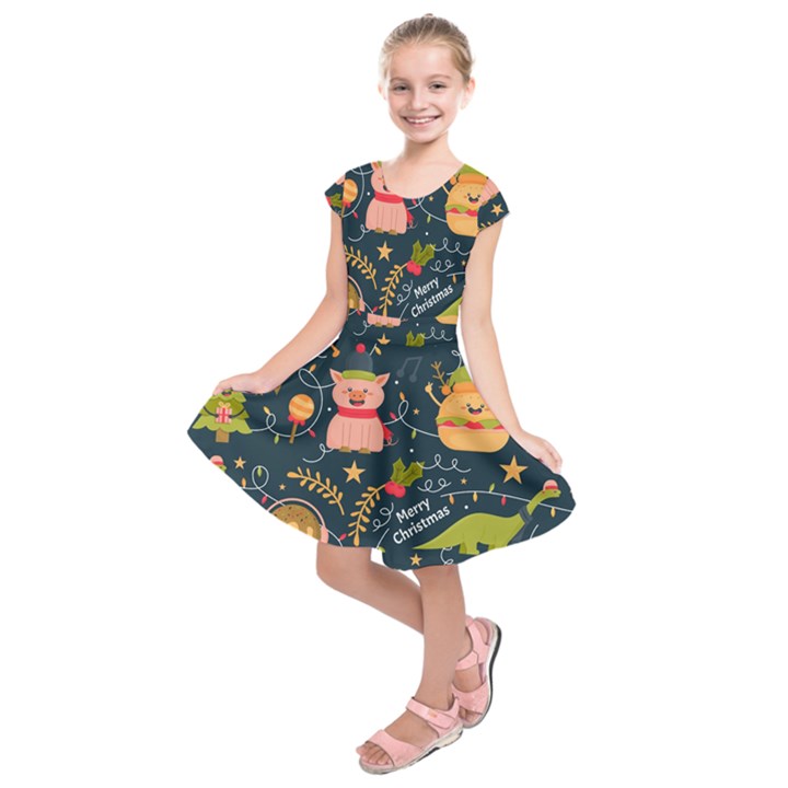 Colorful Funny Christmas Pattern Merry Christmas Xmas Kids  Short Sleeve Dress