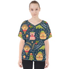 Colorful Funny Christmas Pattern Merry Christmas Xmas V-neck Dolman Drape Top by Vaneshart