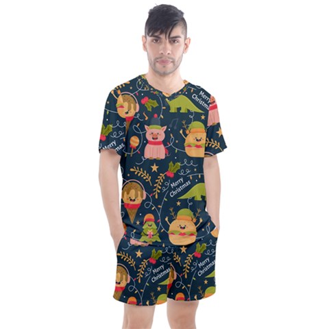 Colorful Funny Christmas Pattern Merry Christmas Xmas Men s Mesh Tee And Shorts Set by Vaneshart