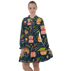 Colorful Funny Christmas Pattern Merry Christmas Xmas All Frills Chiffon Dress