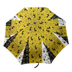 Black Golden Christmas Pattern Collection Folding Umbrellas by Vaneshart