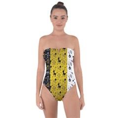 Black Golden Christmas Pattern Collection Tie Back One Piece Swimsuit by Vaneshart