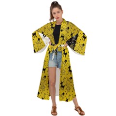 Black Golden Christmas Pattern Collection Maxi Kimono by Vaneshart