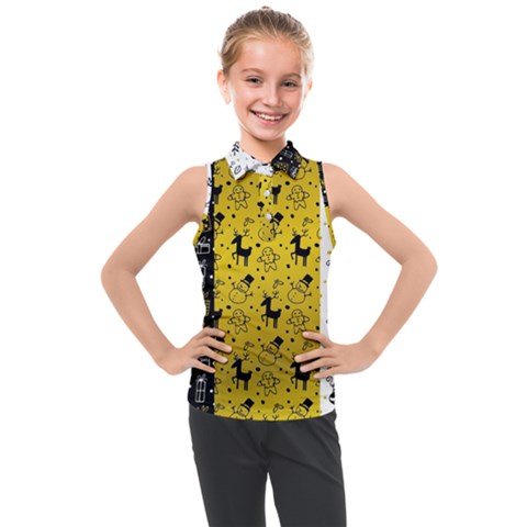 Black Golden Christmas Pattern Collection Kids  Sleeveless Polo Tee by Vaneshart