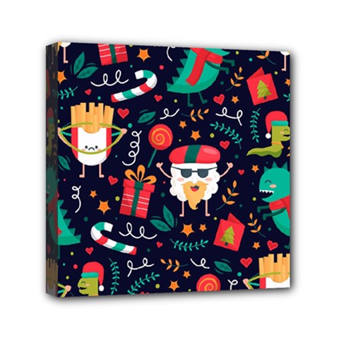 Colorful Funny Christmas Pattern Cute Cartoon Mini Canvas 6  X 6  (stretched) by Vaneshart