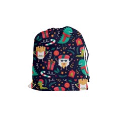 Colorful Funny Christmas Pattern Cute Cartoon Drawstring Pouch (medium) by Vaneshart