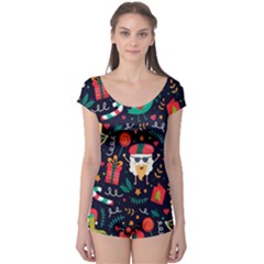 Colorful Funny Christmas Pattern Cute Cartoon Boyleg Leotard  by Vaneshart