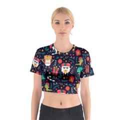 Colorful Funny Christmas Pattern Cute Cartoon Cotton Crop Top by Vaneshart