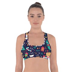 Colorful Funny Christmas Pattern Cute Cartoon Cross Back Sports Bra