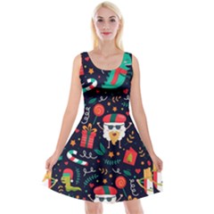 Colorful Funny Christmas Pattern Cute Cartoon Reversible Velvet Sleeveless Dress by Vaneshart