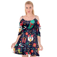 Colorful Funny Christmas Pattern Cute Cartoon Cutout Spaghetti Strap Chiffon Dress by Vaneshart