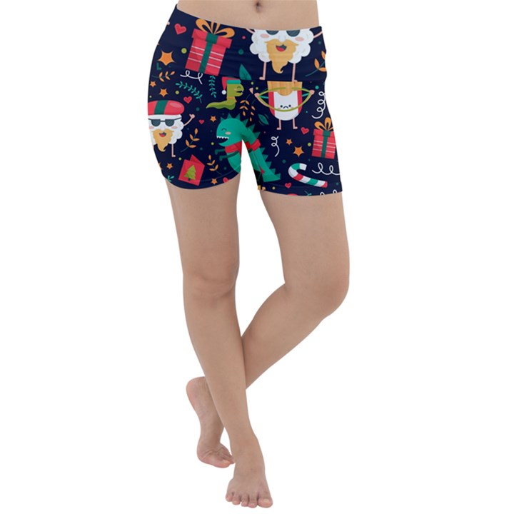 Colorful Funny Christmas Pattern Cute Cartoon Lightweight Velour Yoga Shorts