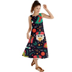 Colorful Funny Christmas Pattern Cute Cartoon Summer Maxi Dress