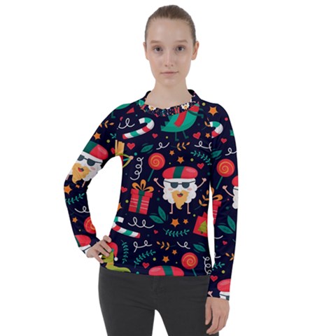 Colorful Funny Christmas Pattern Cute Cartoon Women s Pique Long Sleeve Tee by Vaneshart