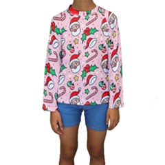 Colorful Funny Christmas Pattern Santa Claus Kids  Long Sleeve Swimwear by Vaneshart