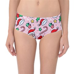 Colorful Funny Christmas Pattern Santa Claus Mid-waist Bikini Bottoms by Vaneshart